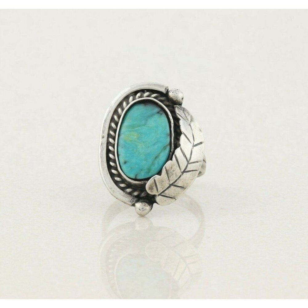 Sterling Silver Blue Turquoise Leaf Ring Size 7 1/2 - Picture 5 of 7